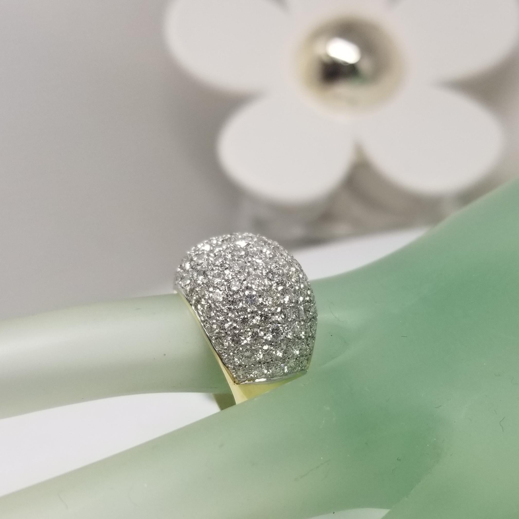 Vintage Inspired 18 Karat Yellow Gold Domed Diamond Pavé Ring with 4.52 Carat For Sale 1