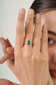 Vintage-Inspired 1.9 Oval Cut Natural Emerald Solitaire Ring in 18K Yellow Gold