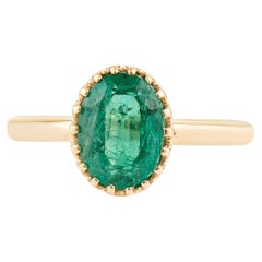 Vintage-Inspired 1.9 Oval Cut Natural Emerald Solitaire Ring in 18K Yellow Gold