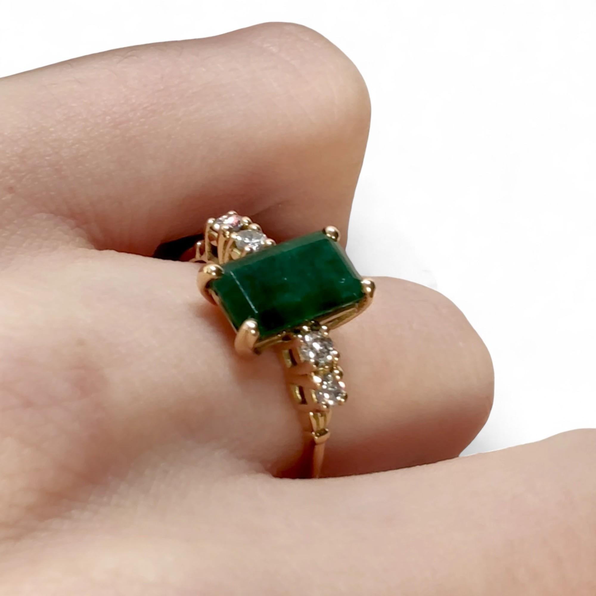 Emerald Cut Vintage-Inspired 2.38 Ct Emerald Ring 0.16 Ct Diamonds 18K Yellow Gold