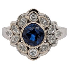 Vintage Inspired 2cts Ceylon Sapphire Ring w Natural Diamonds in 14K Solid Gold