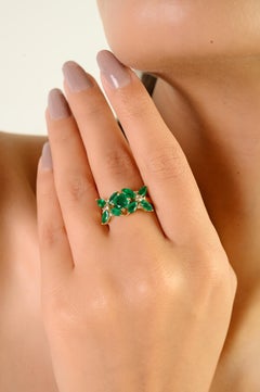 Vintage Inspired 3 Ct Emerald and Diamond Floral Cluster Ring in 14K Yellow Gold