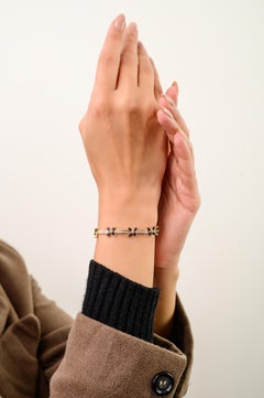 Bracelet Tennis d'inspiration Vintage 5.25Ct Sapphire & Diamond Floral en or 14K