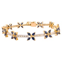 Vintage Inspired 5.25Ct Sapphire 
Diamond Floral Tennis Bracelet in 18K Gold