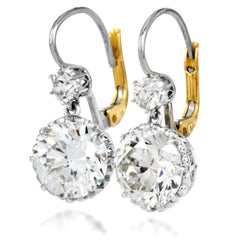 Vintage Inspired 6.18 Carat Diamond Platinum 18K Gold Drop Earrings