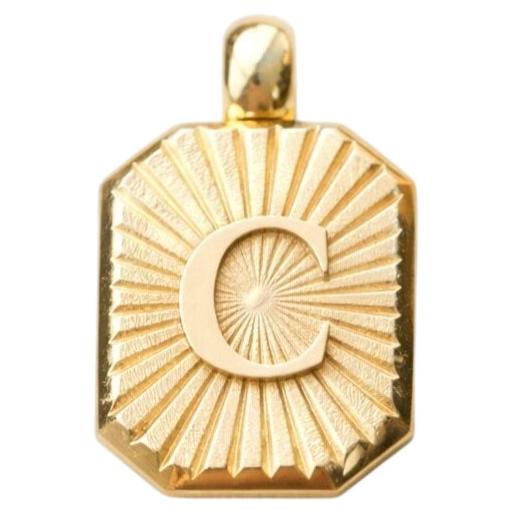 Vintage Inspired Alphabet Letter "C" Pendant 14K Solid Gold Heirloom Jewelry
