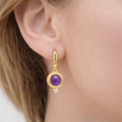 Vintage inspired Amethyst and Colorless Topaz Drop Earrings silver, gold