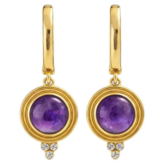 Vintage inspired Amethyst and Colorless Topaz Drop Earrings silver, gold