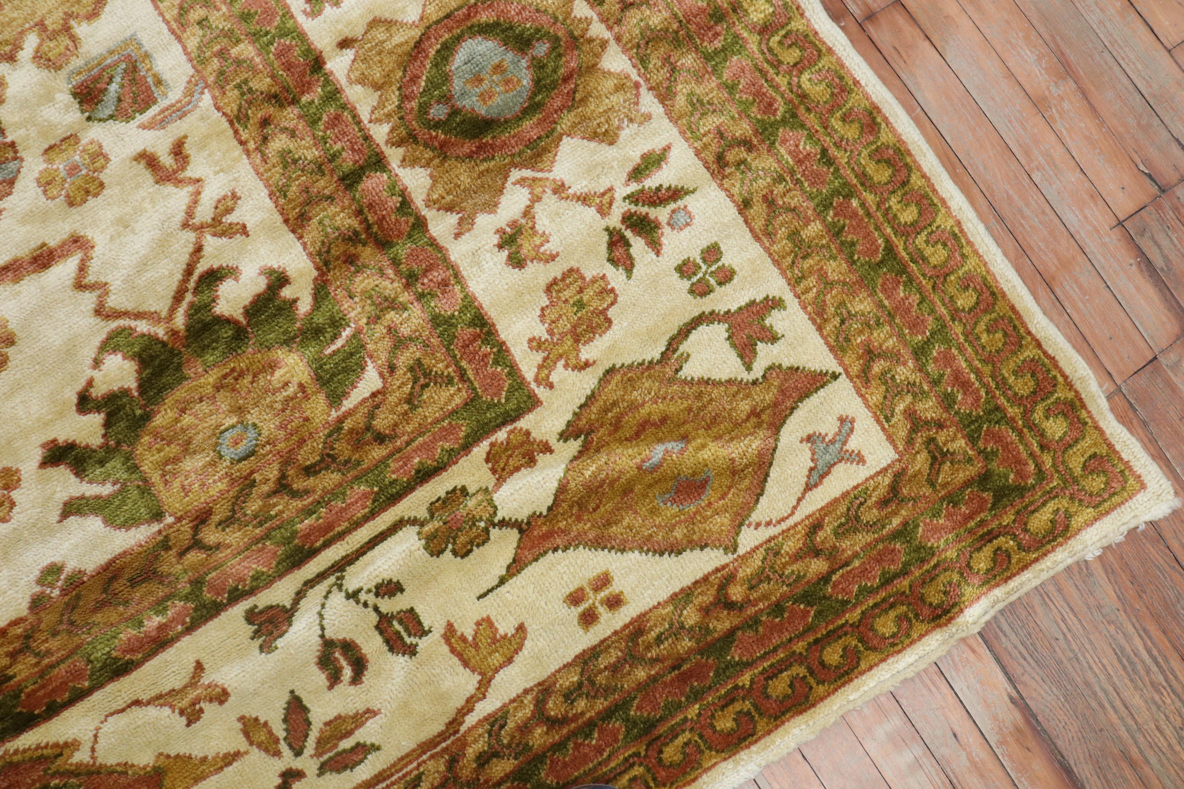 Vintage Inspired Angora Wool Ivory Oushak Rug In Excellent Condition For Sale In New York, NY