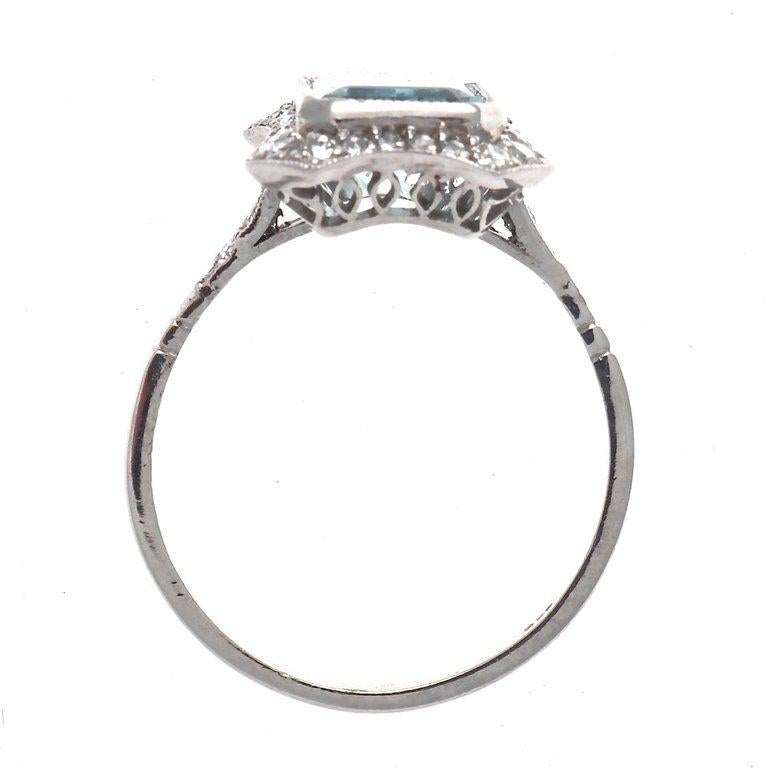 Modern Vintage Inspired Aquamarine Diamond Platinum Ring