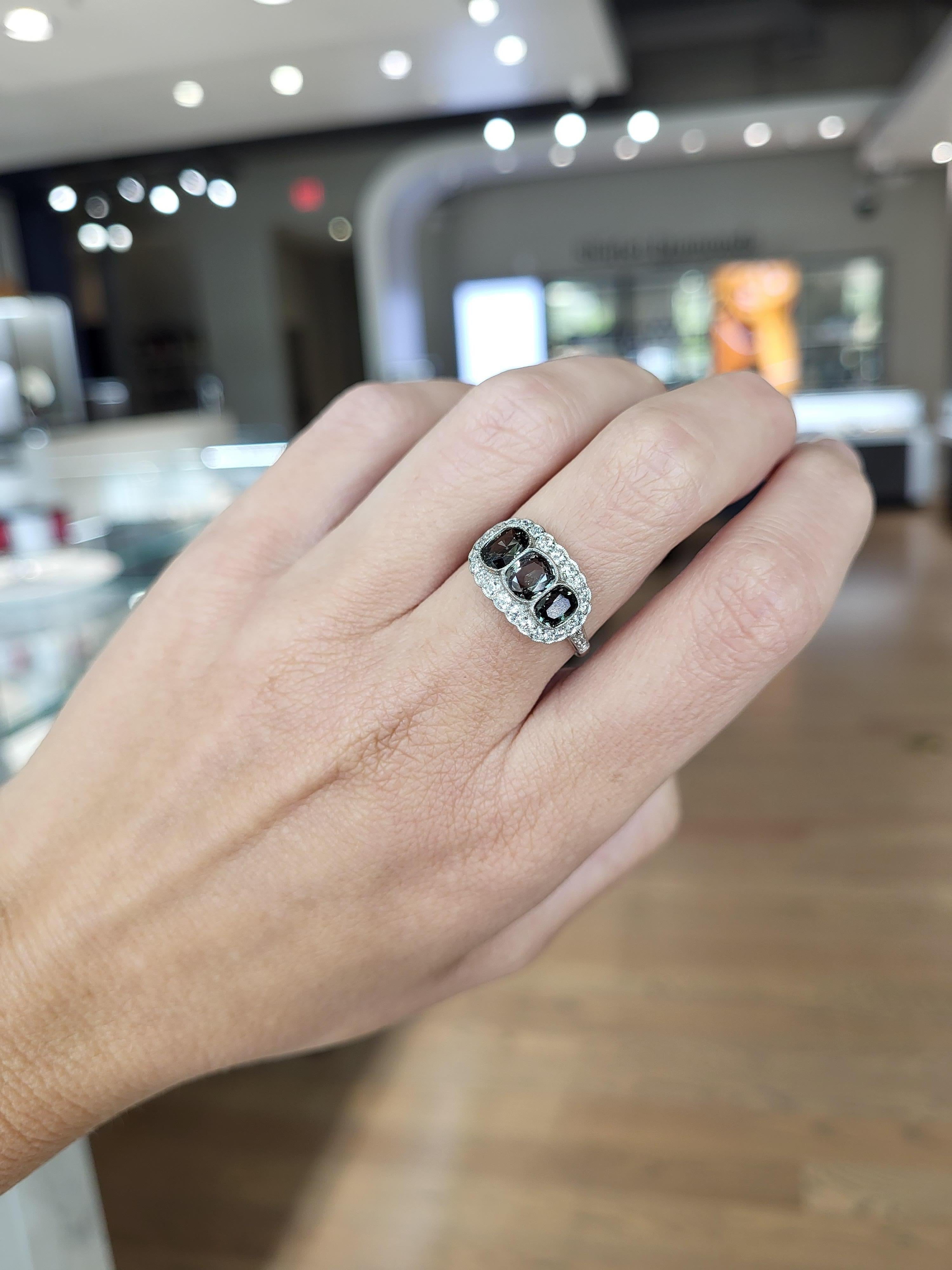 Vintage Inspired Art Deco Alexandrite & Diamond Platinum Ring  For Sale 8