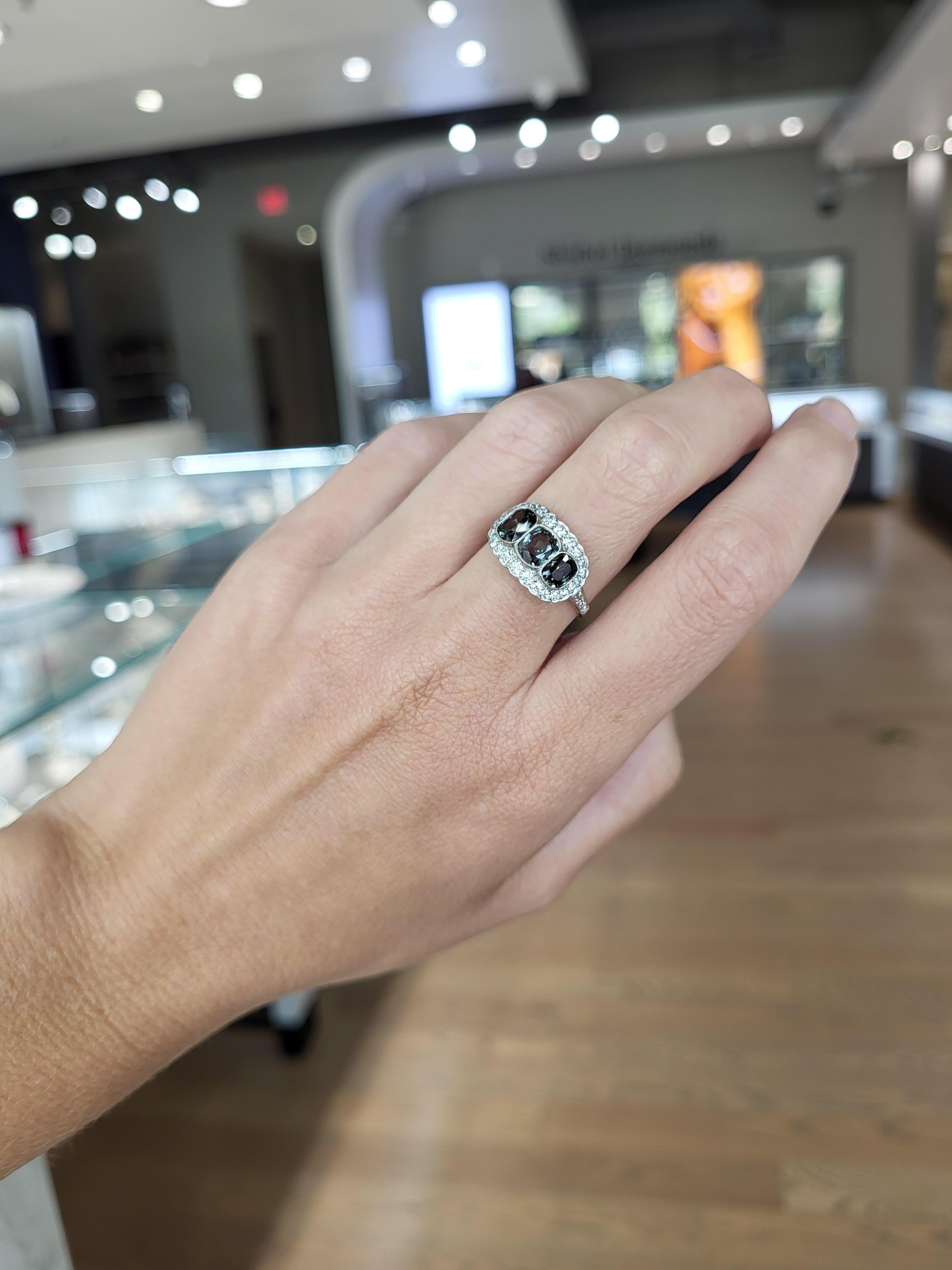 Vintage Inspired Art Deco Alexandrite & Diamond Platinum Ring  For Sale 2
