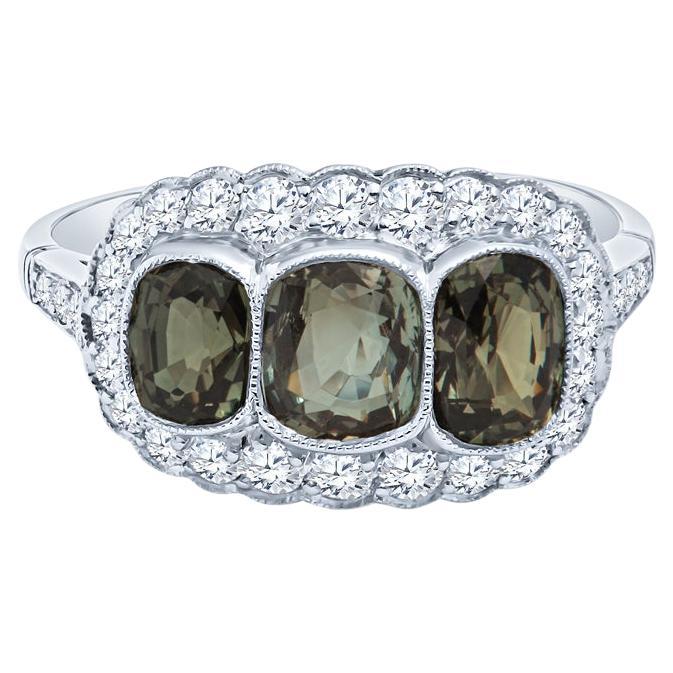 Vintage Inspired Art Deco Alexandrite & Diamond Platinum Ring  For Sale