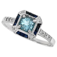 Art Deco style Inspired Blue Topaz, Sapphire and Diamond Ring