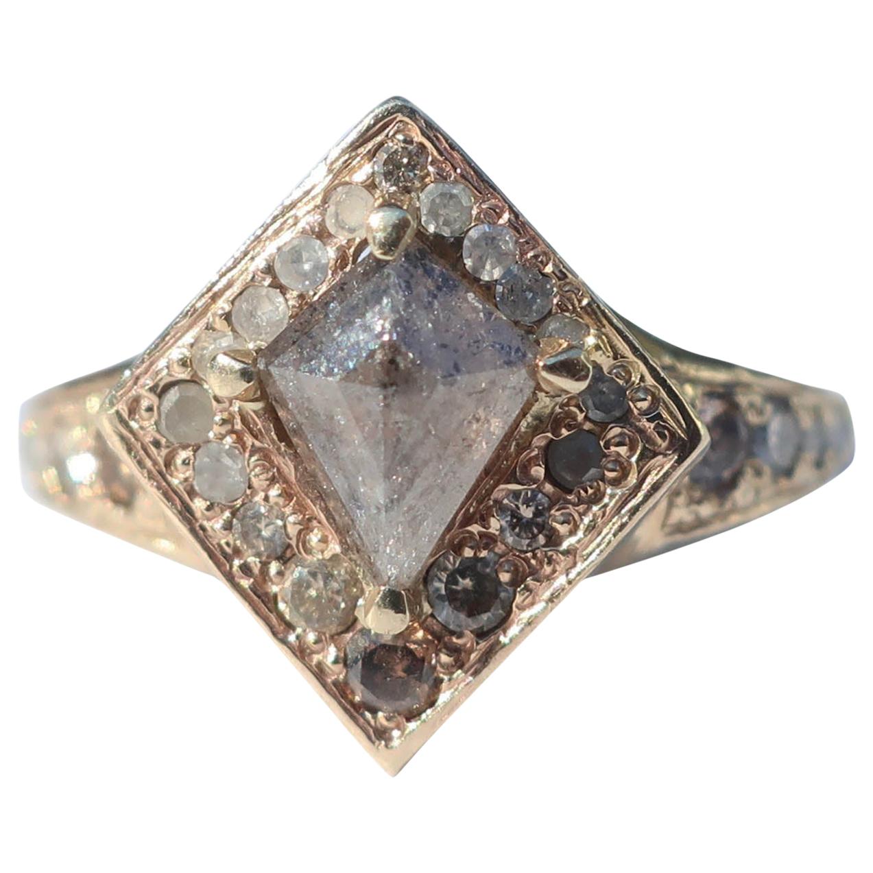 Vintage Inspired Halo Kite Diamond Ring in 14 Karat Gold