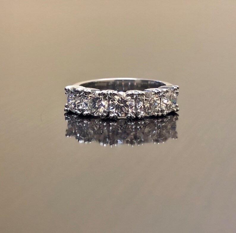 Vintage Inspired Art Deco Style Five Stone Diamond Platinum Engagement Band For Sale 5