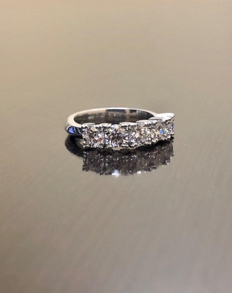 Vintage Inspired Art Deco Style Five Stone Diamond Platinum Engagement Band In New Condition For Sale In Los Angeles, CA