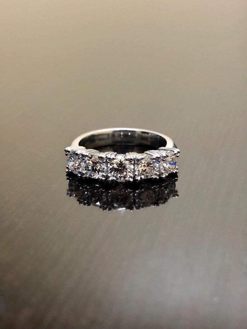 Women's Vintage Inspired Art Deco Style Five Stone Diamond Platinum Engagement Band For Sale