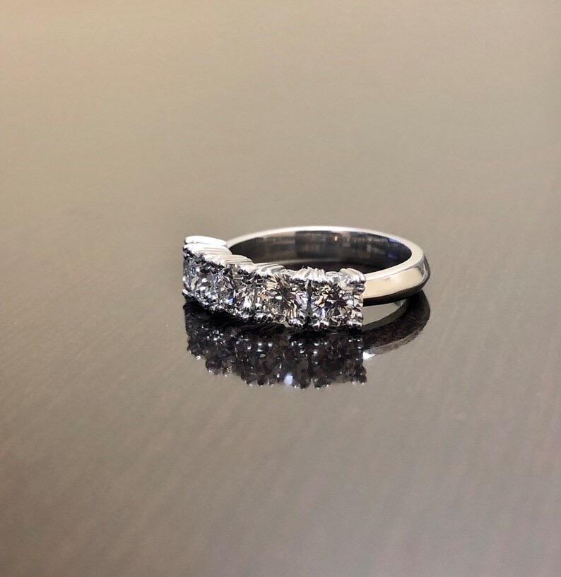 Vintage Inspired Art Deco Style Five Stone Diamond Platinum Engagement Band For Sale 2