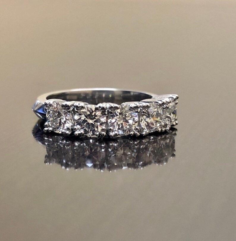 Vintage Inspired Art Deco Style Five Stone Diamond Platinum Engagement Band For Sale 4