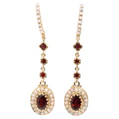 Vintage Inspired Australian Opal & Deep Red Garnet Drop Earrings 9 Carat Gold