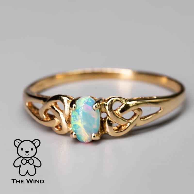 Vintage Inspired Australian Solid Opal Engagement Wedding Ring 14K Gold In New Condition For Sale In Suwanee, GA