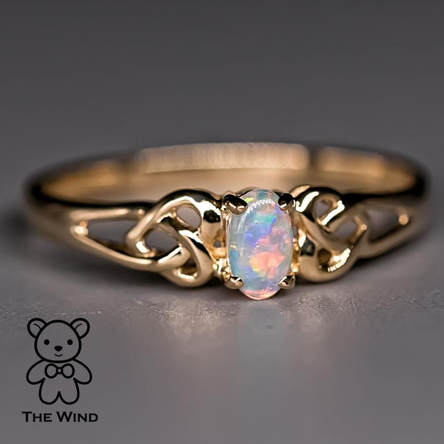 Vintage Inspired Australian Solid Opal Engagement Wedding Ring 14K Gold For Sale 1