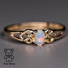 Vintage Inspired Australian Solid Opal Engagement Wedding Ring 14K Gold