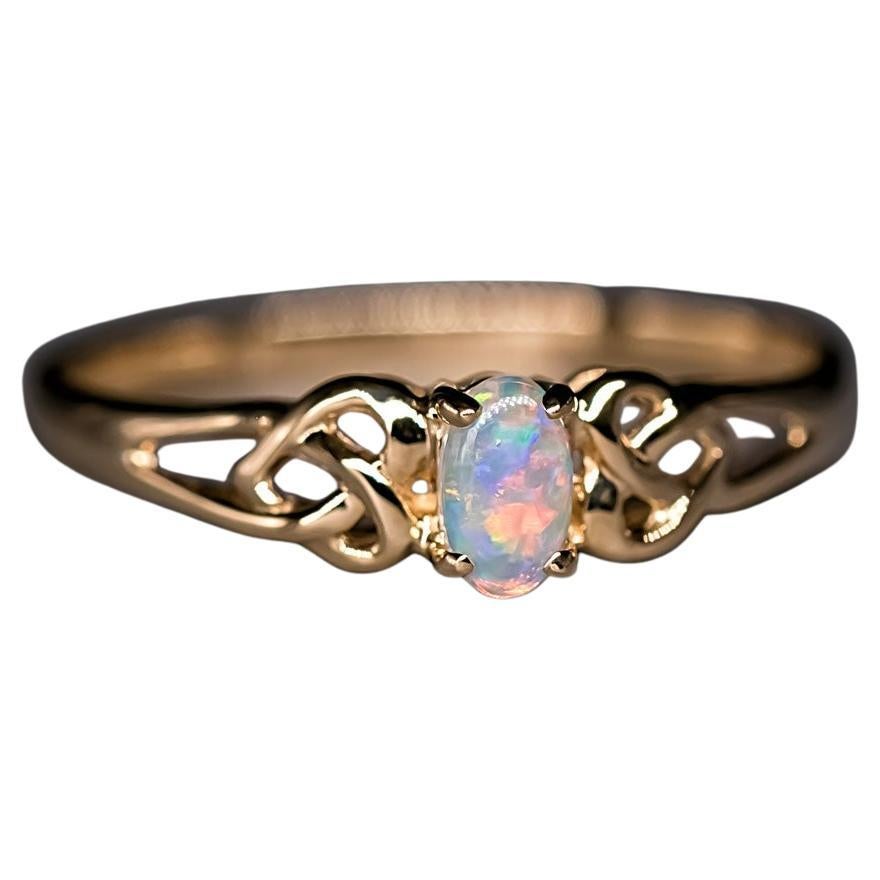 Vintage Inspired Australian Solid Opal Engagement Wedding Ring 14K Gold For Sale