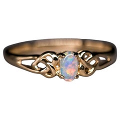 Vintage Inspired Australian Solid Opal Engagement Wedding Ring 14K Gold