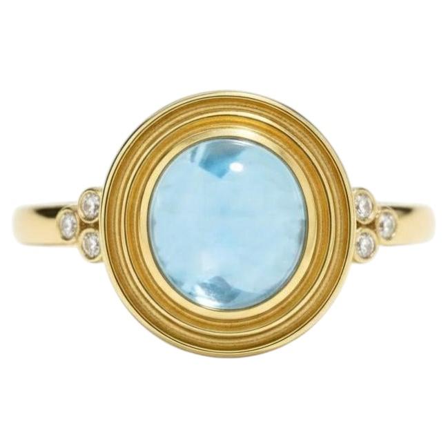 Vintage inspired Blue Topaz and Colorless Topaz Ring in silver, gold