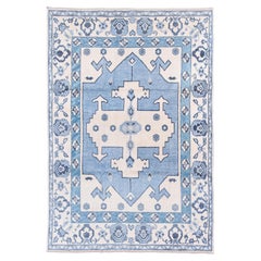 Vintage Inspired Carolina Blue Oushak and Dusted Pearl
