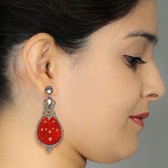 Vintage-Inspired Carved Orange Agate & Diamond Statement Drop Earrings