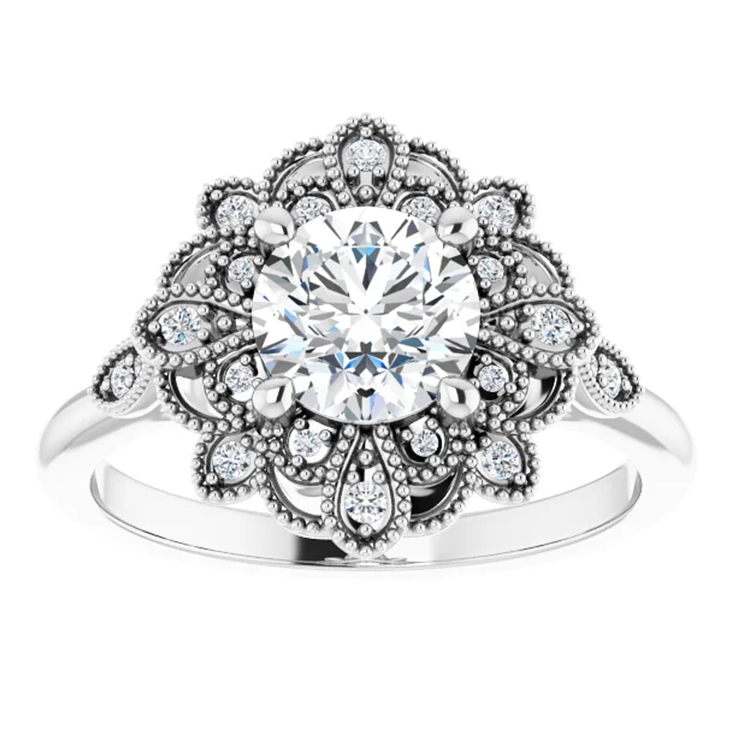 Art Deco Vintage Inspired Cathedral Halo Round Brilliant GIA Certified Engagement Ring For Sale