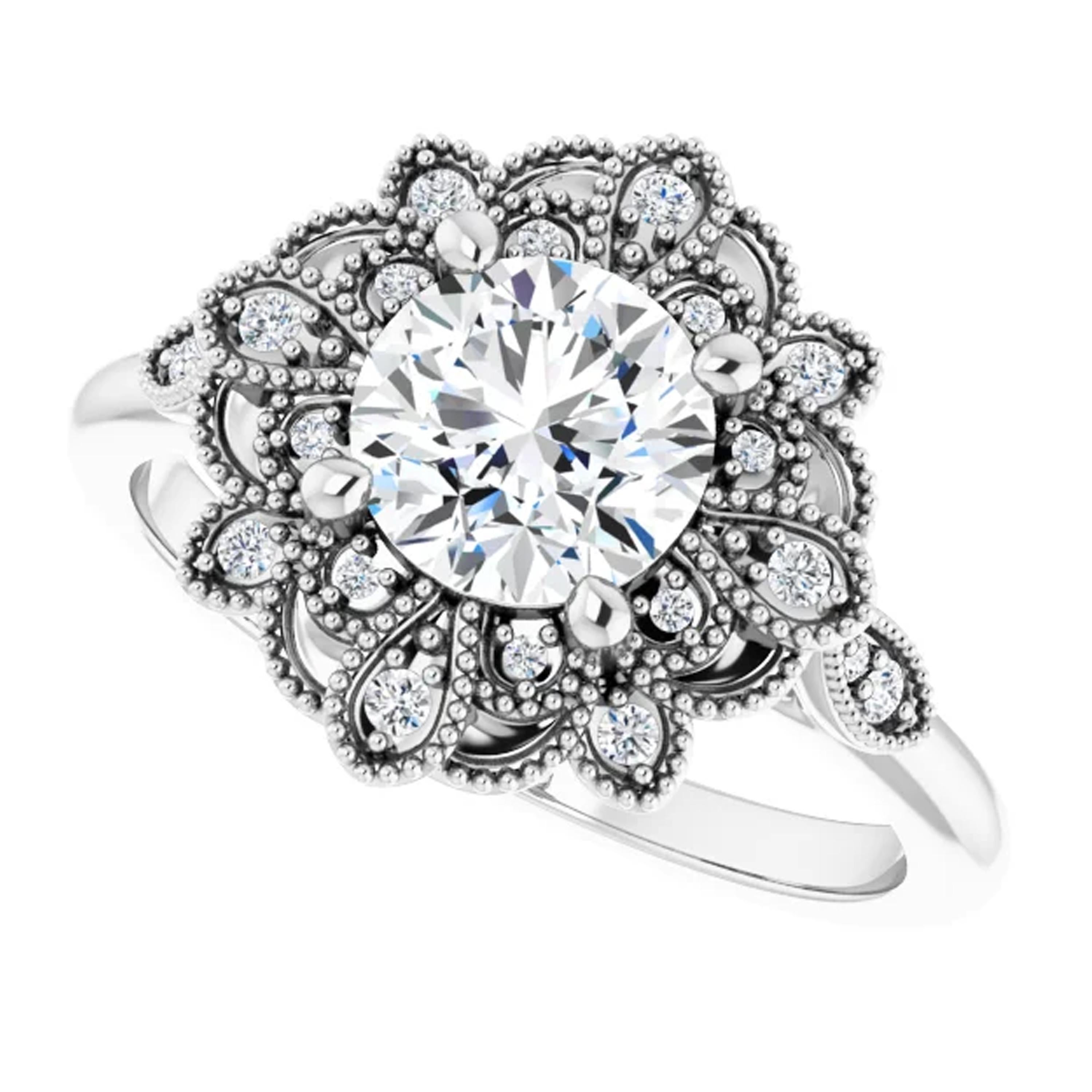 Round Cut Vintage Inspired Cathedral Halo Round Brilliant GIA Certified Engagement Ring For Sale