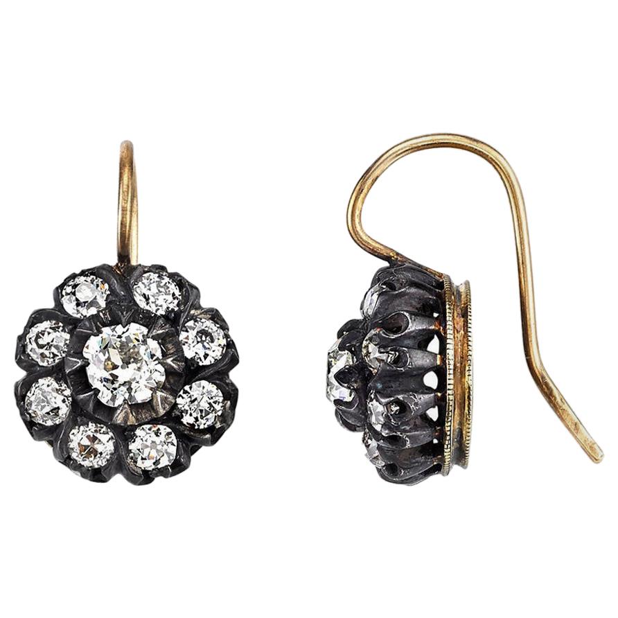 Handcrafted Marissa Old European Cut Diamond Cluster Earrings by Single Stone.  