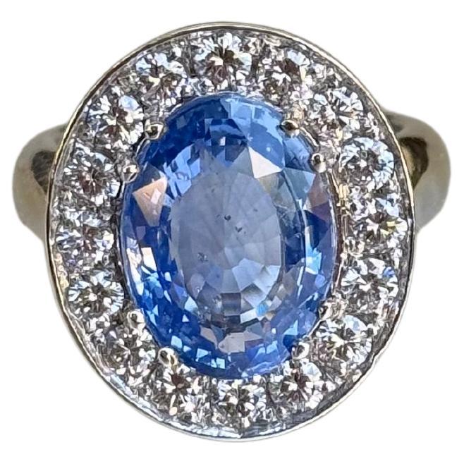 Vintage-Inspired Cluster Ring with 7.18ct Unheated Ceylon Sapphire in 18K Gold