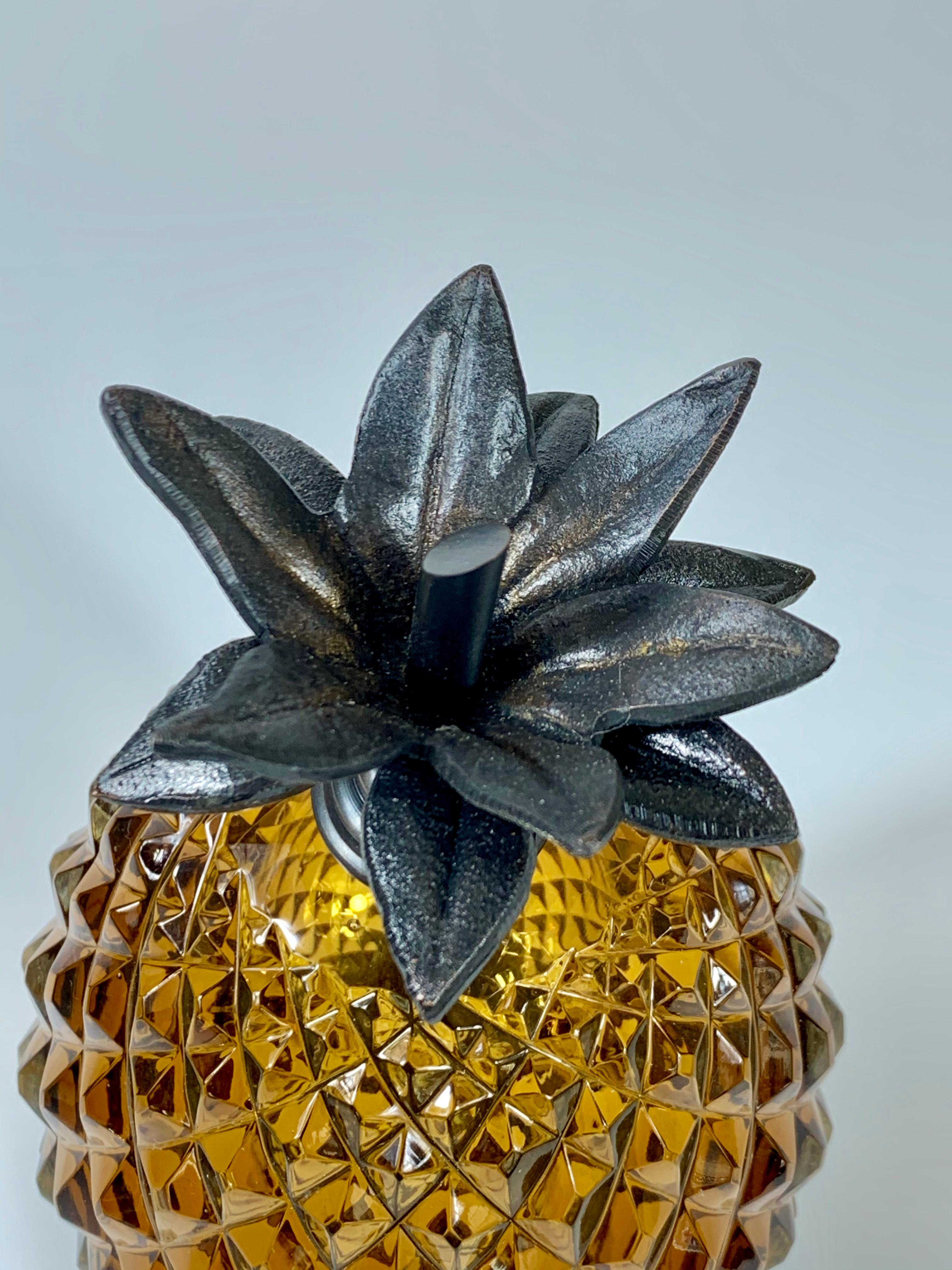 Metal Vintage Inspired Contemporary Pineapple Glass Bookend in Amber