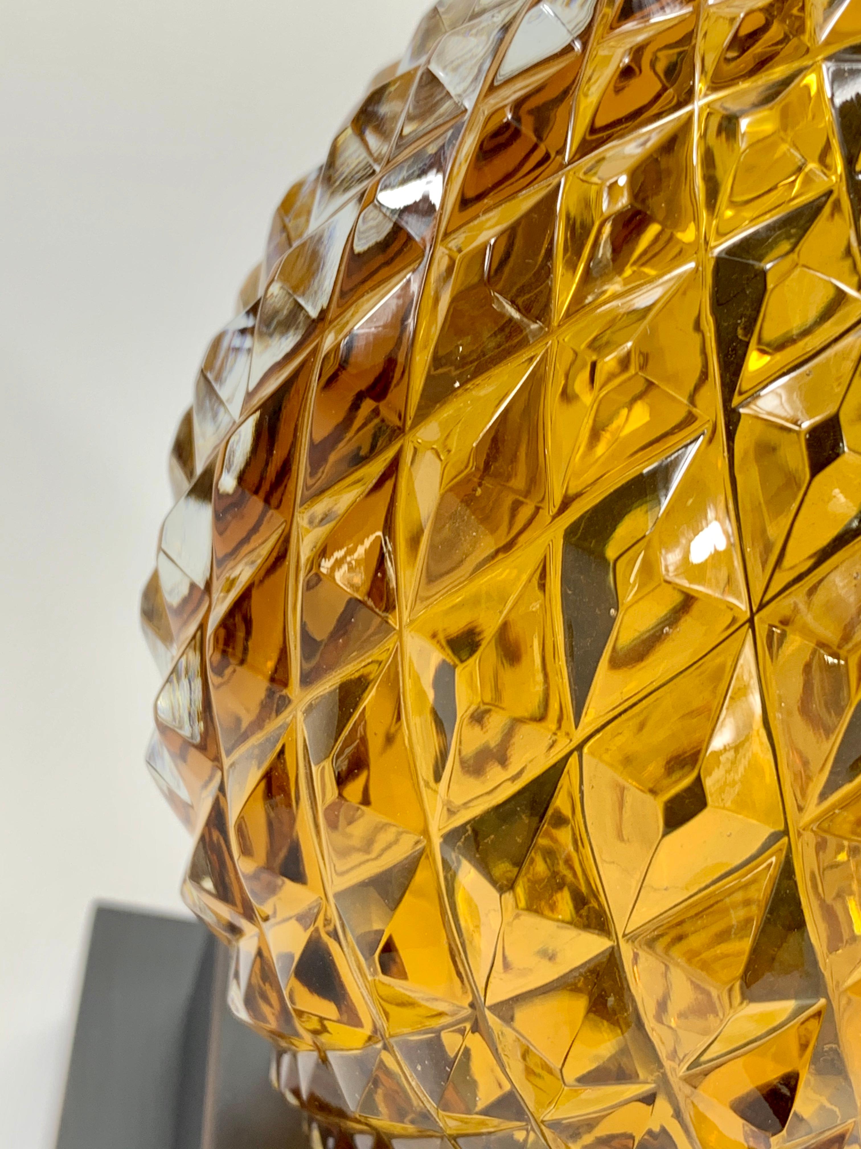 Vintage Inspired Contemporary Pineapple Glass Bookend in Amber In New Condition For Sale In Istanbul, TR
