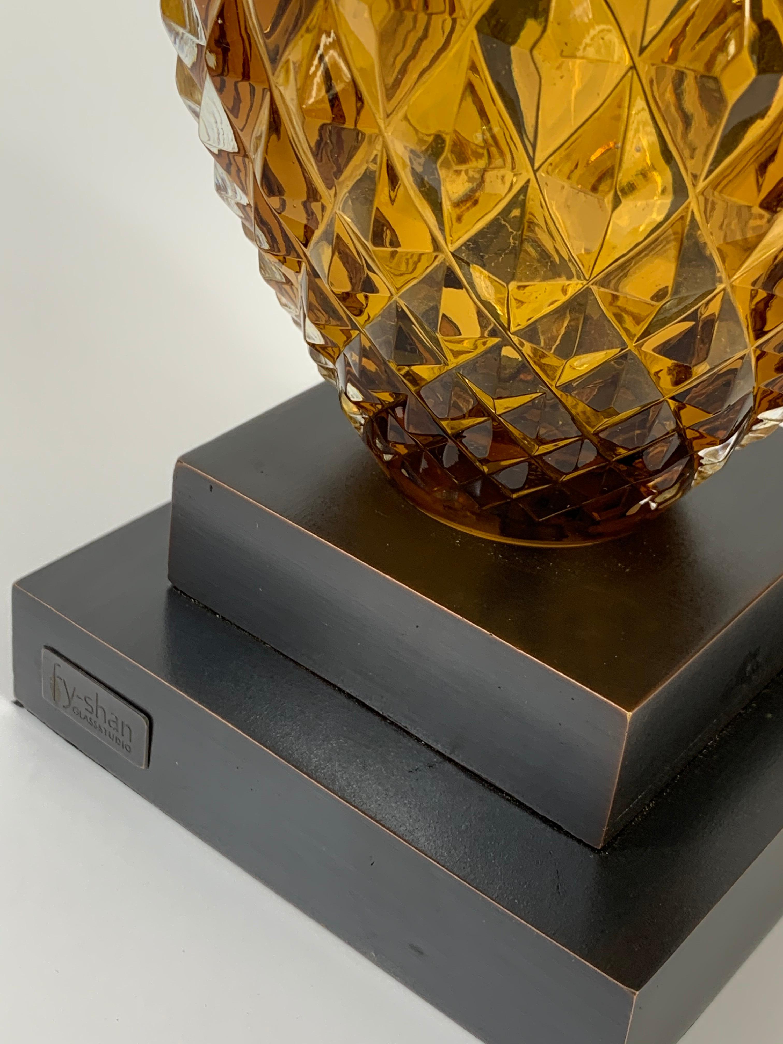 Vintage Inspired Contemporary Pineapple Glass Bookend in Amber 2