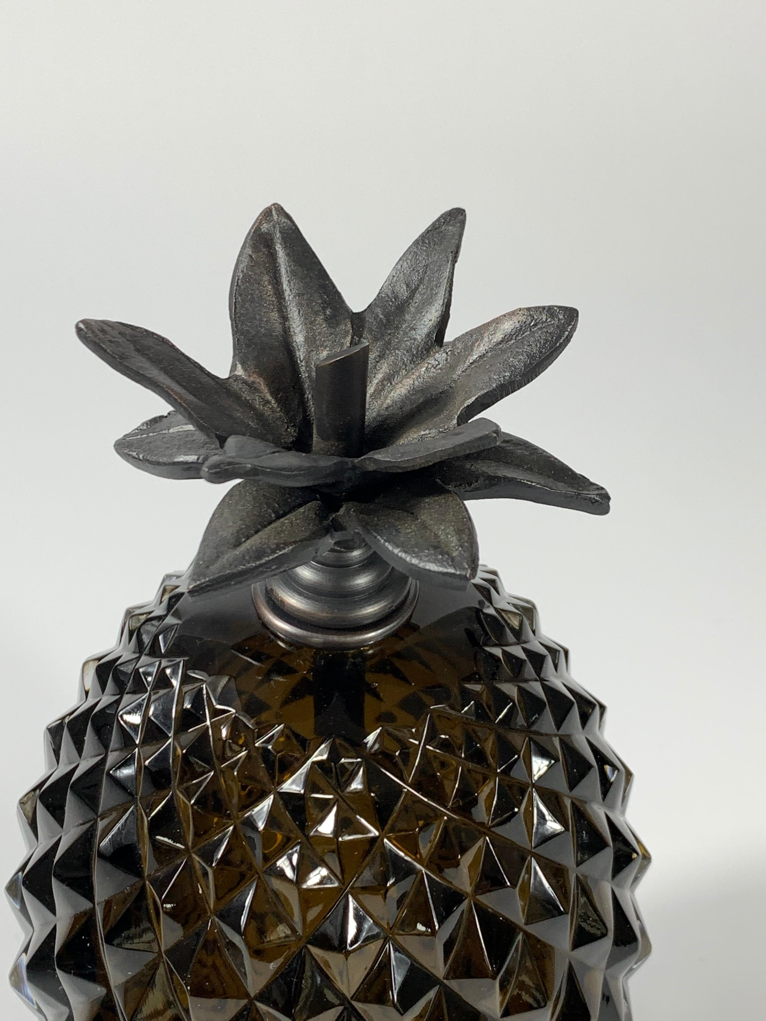 European Vintage Inspired Contemporary Pineapple Glass Bookend in Olive For Sale