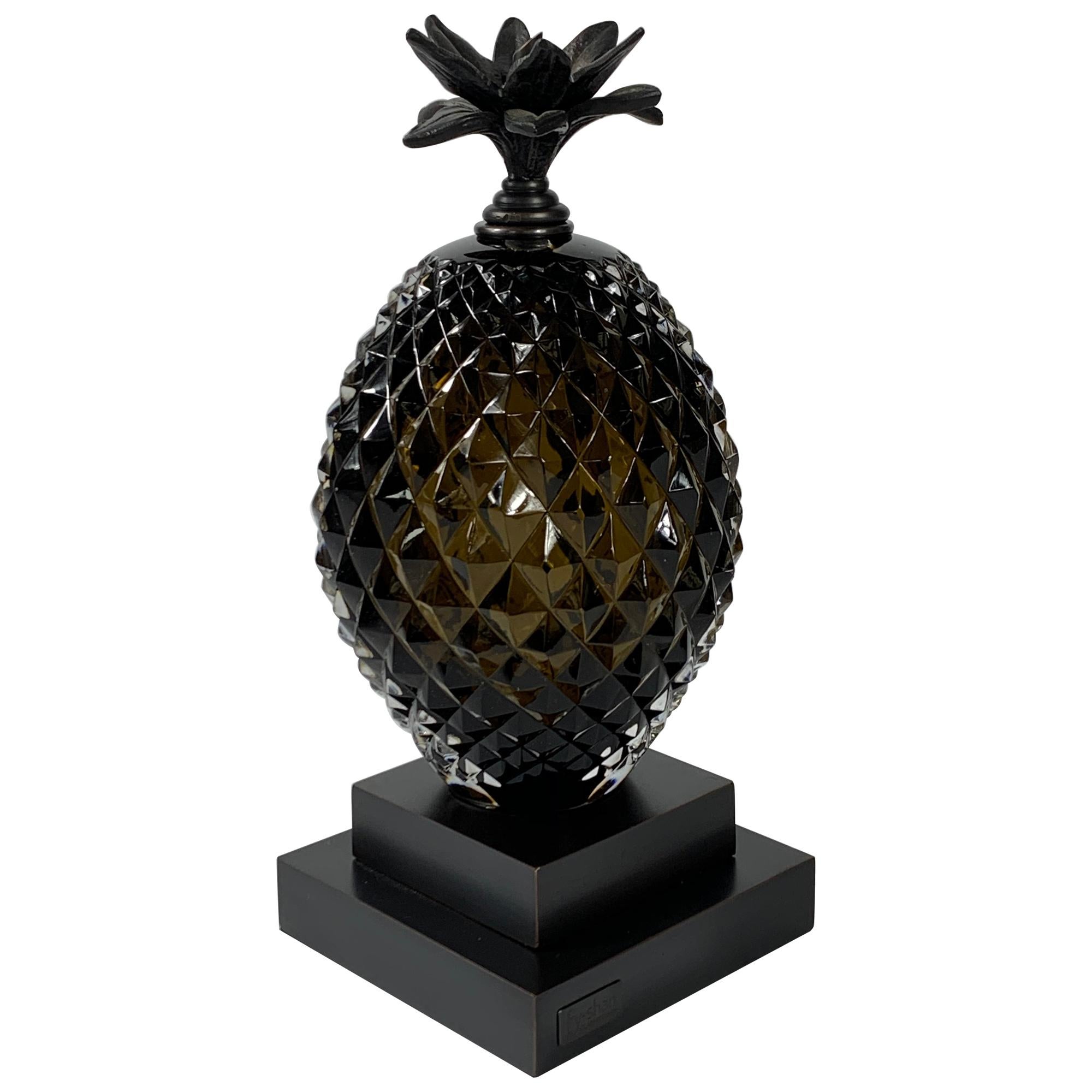Vintage Inspired Contemporary Pineapple Glass Bookend in Olive For Sale