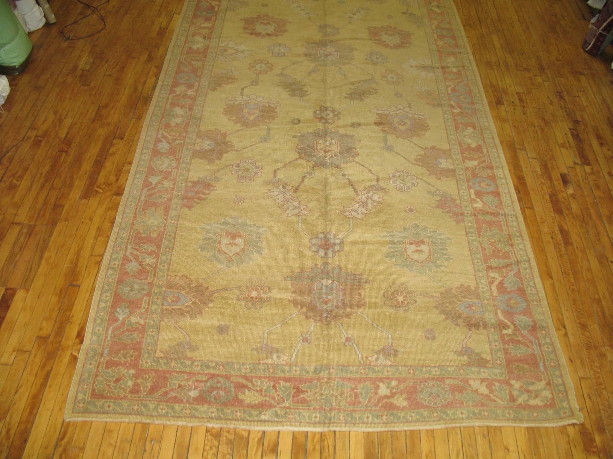 Hand-Knotted Vintage Inspired Corridor Size Turkish Oushak Rug For Sale