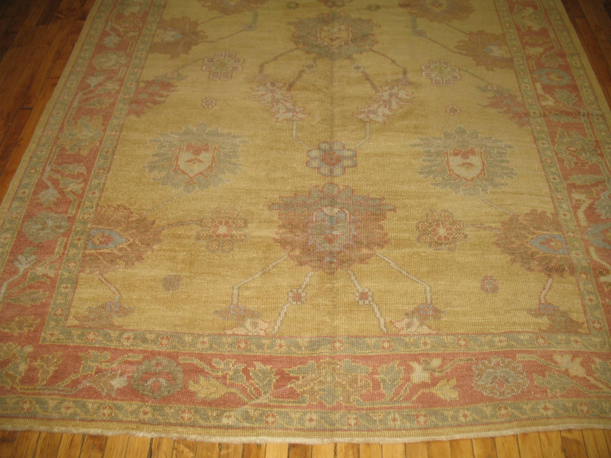 Contemporary Vintage Inspired Corridor Size Turkish Oushak Rug For Sale
