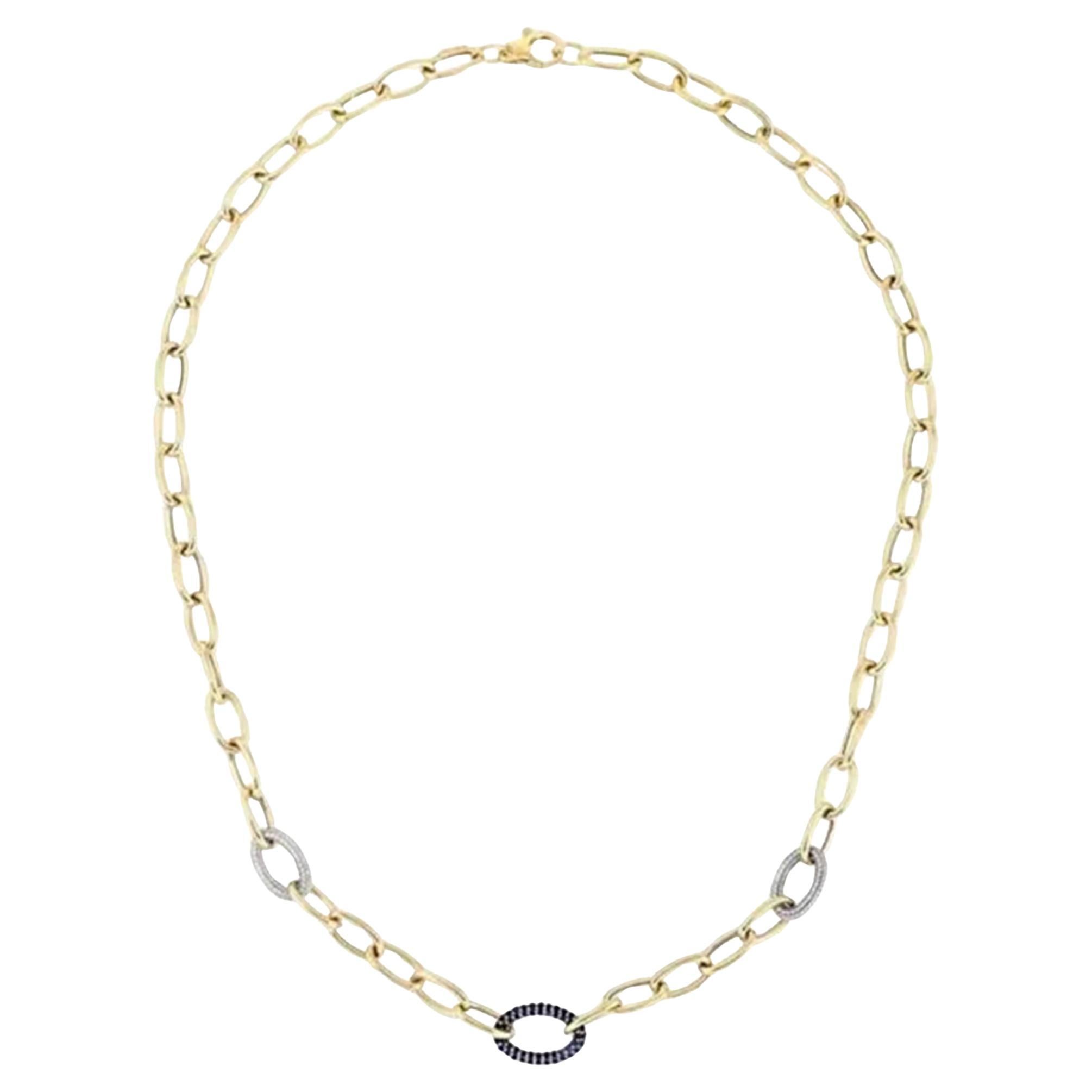 Collana a maglie in oro giallo 14 carati con zaffiro blu da 0,49 ct e diamante da 0,42 ct