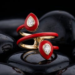 0.23ct Diamond & Red Enamel 14K Yellow Gold Open Wrap Ring