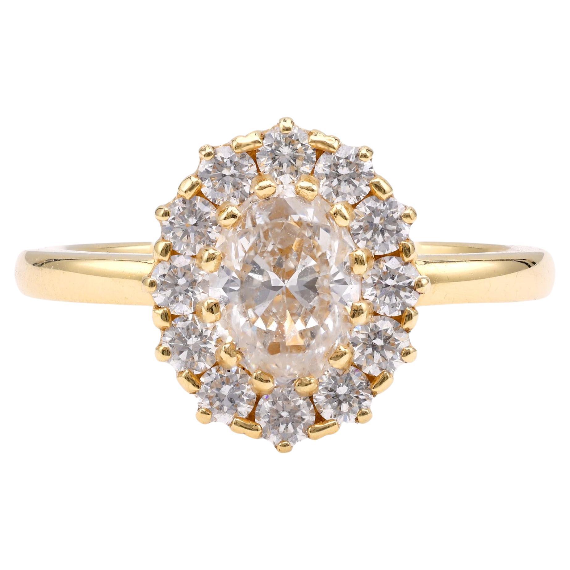 Vintage Inspired Diamond 18K Yellow Gold Cluster Ring