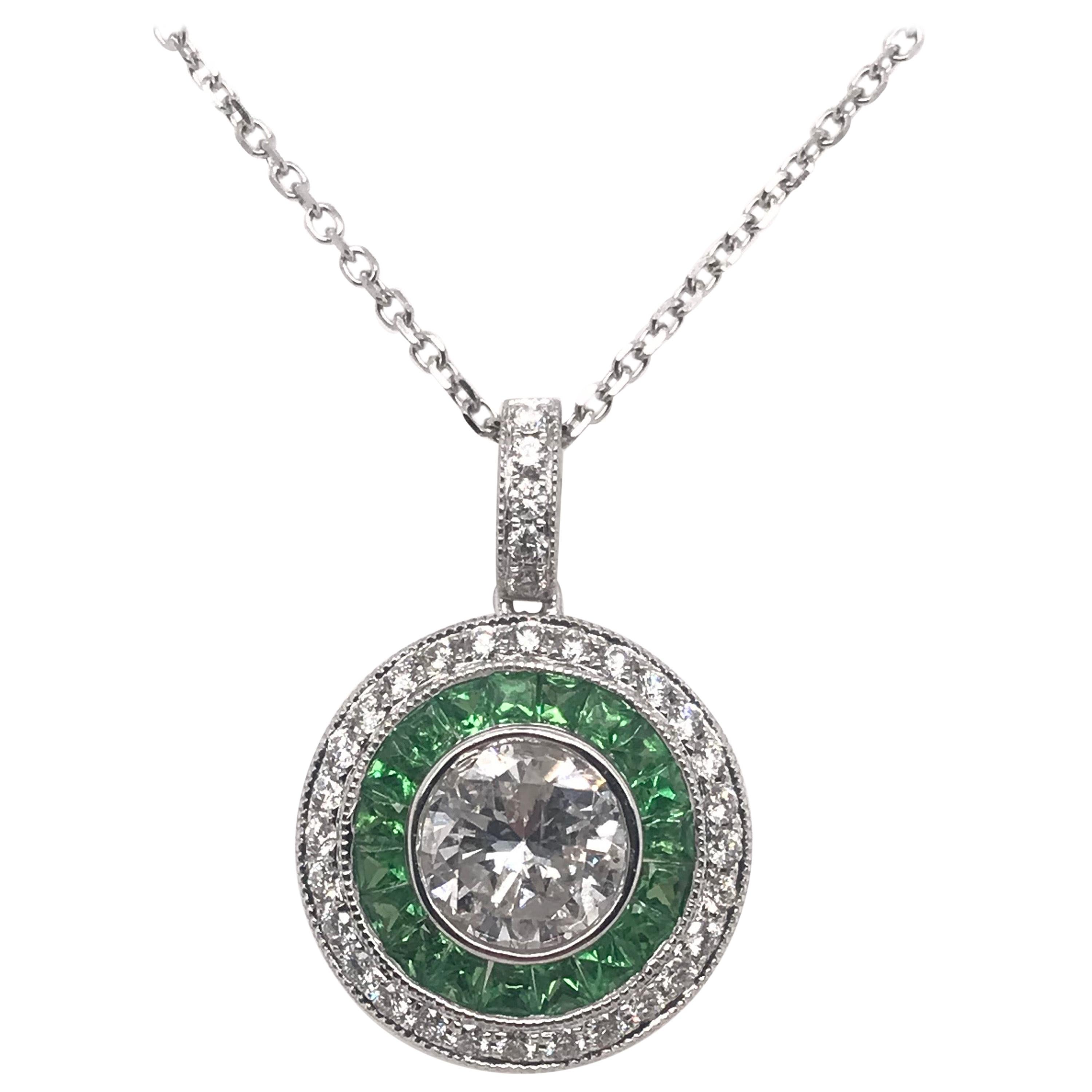 Vintage Inspired Diamond and Tsavorite Necklace