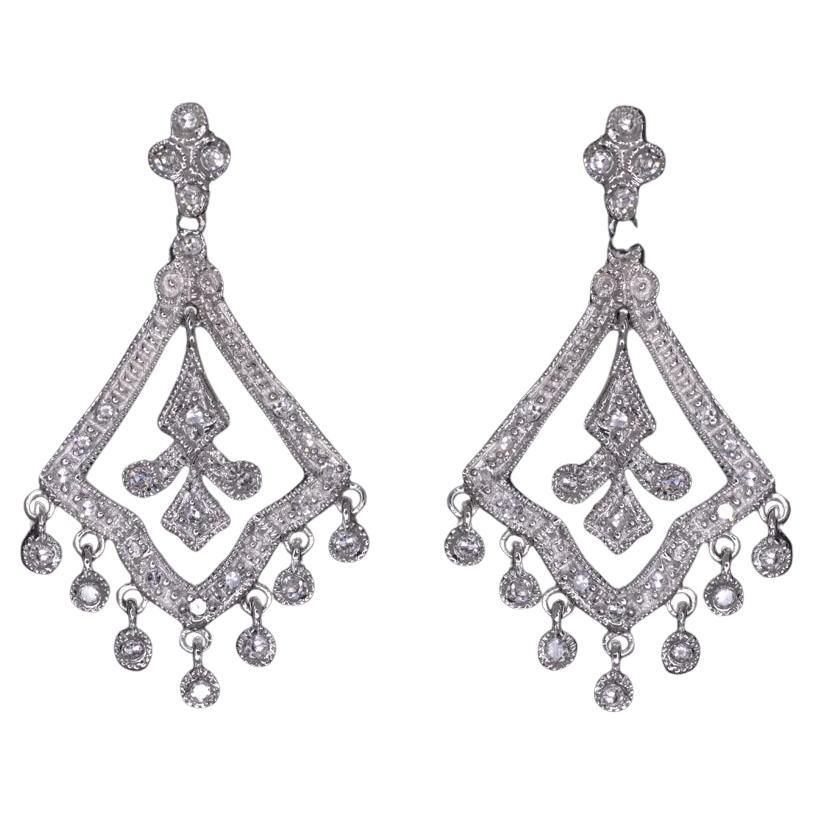 Vintage-Inspired Diamond Chandelier Earrings in 14K White Gold – 0.50 Carat