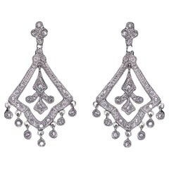 Vintage-Inspired Diamond Chandelier Earrings in 14K White Gold – 0.50 Carat